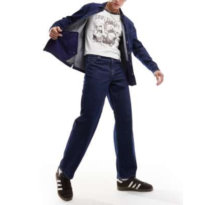 Dr Denim Colt Worker baggy fit utility cargo style pants with pockets in pebble dark retro blue