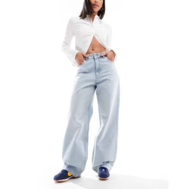Dr Denim Donna relaxed fit baggy boyfriend jeans in stream light blue wash with liquid coating