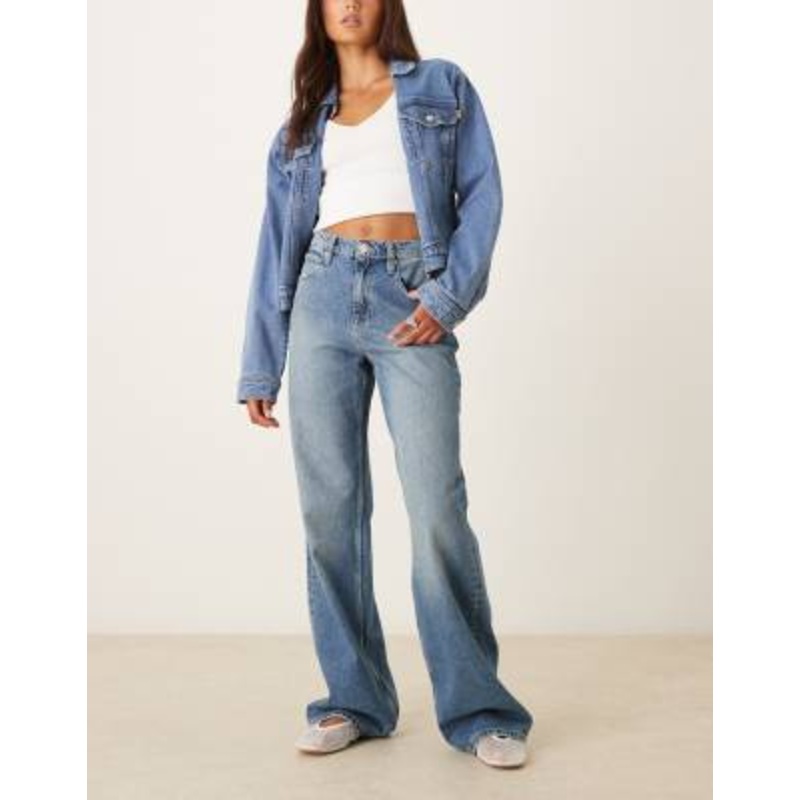 Free People Tinsley baggy high rise straight leg in mid wash blue
