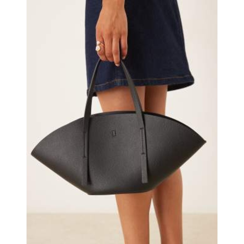 Gina Tricot faux leather small wide shopper bag in black