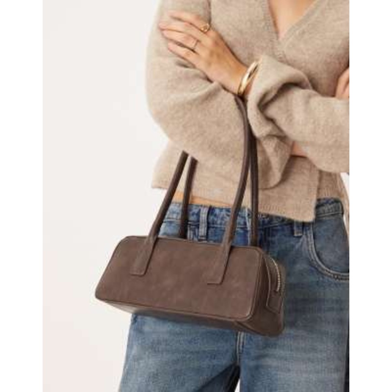 Gina Tricot small bowling two handle shoulder bag in washed brown