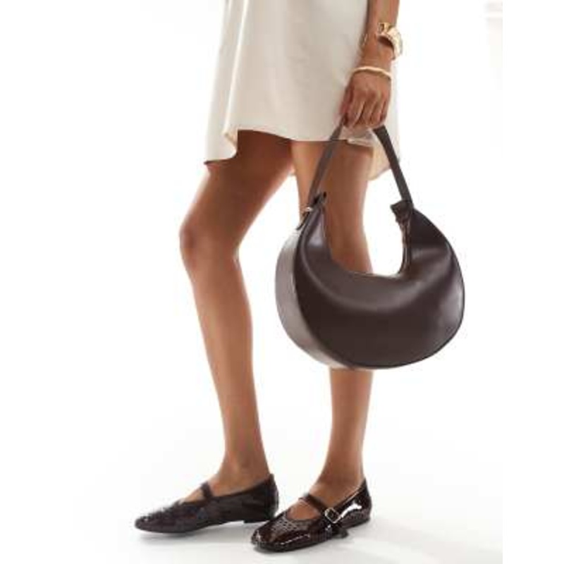 Glamorous crescent shoulder bag in chocolate brown