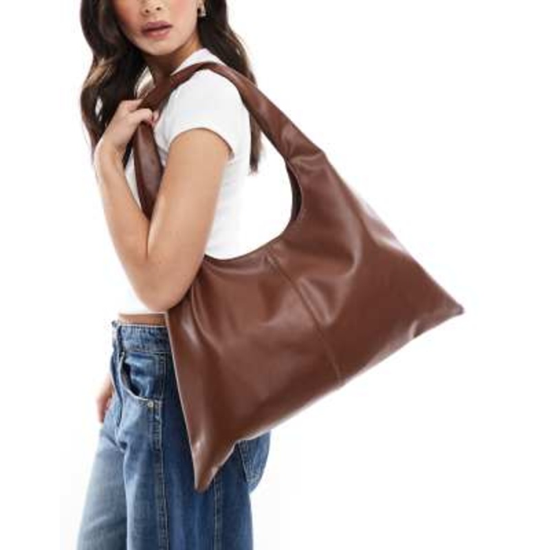 Glamorous winged shoulder tote bag in chocolate brown