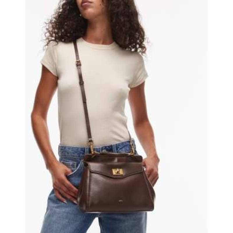 JW PEI Lucia classic top handle bag with crossbody strap in dark brown