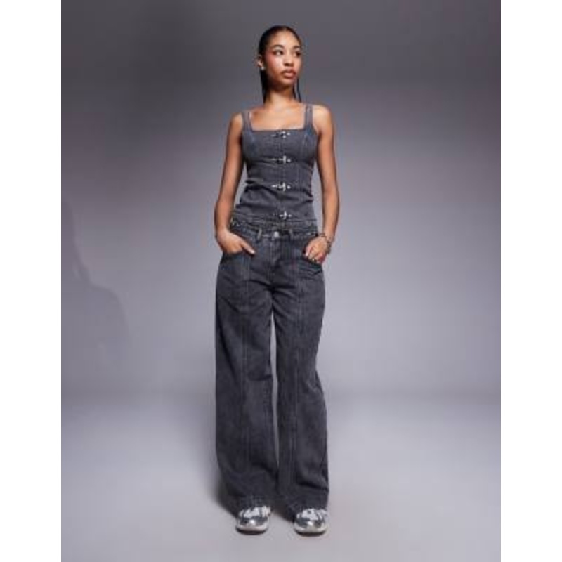 Liquor N Poker baggy fit jeans with buckle detail in washed black – part of a set