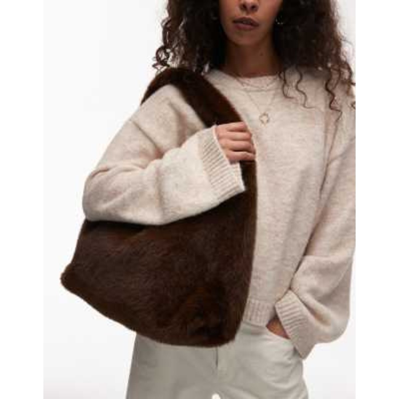 & Other Stories faux fur tote shoulder bag in brown