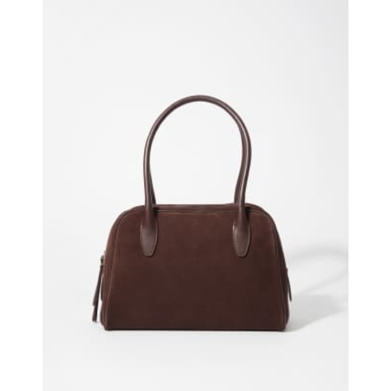 & Other Stories suede leather nano bowling bag in dark brown