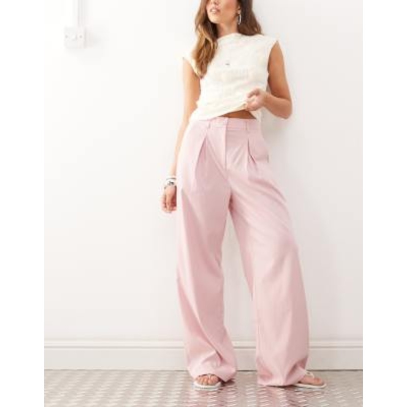 Reclaimed Vintage baggy tailored pants in pink stripes