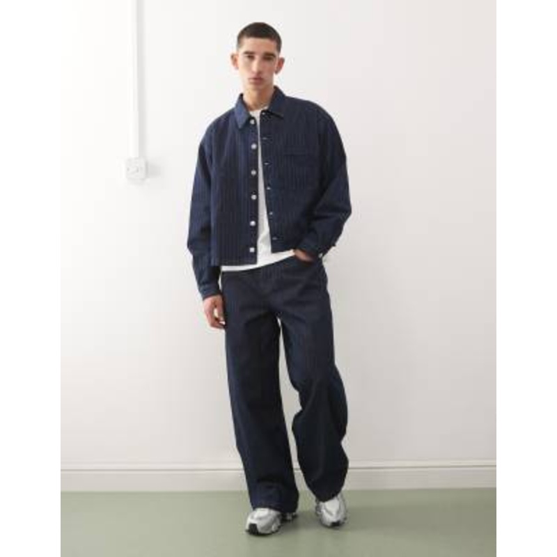 Reclaimed Vintage baggy wide leg jeans in blue pinstripes – part of a set