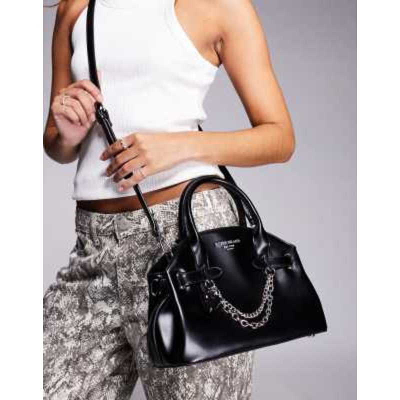 River Island charm embellished curve tote bag in black
