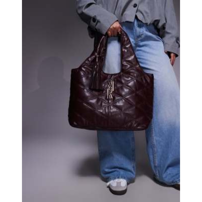 River Island oversized quilted slouch bag in burgundy