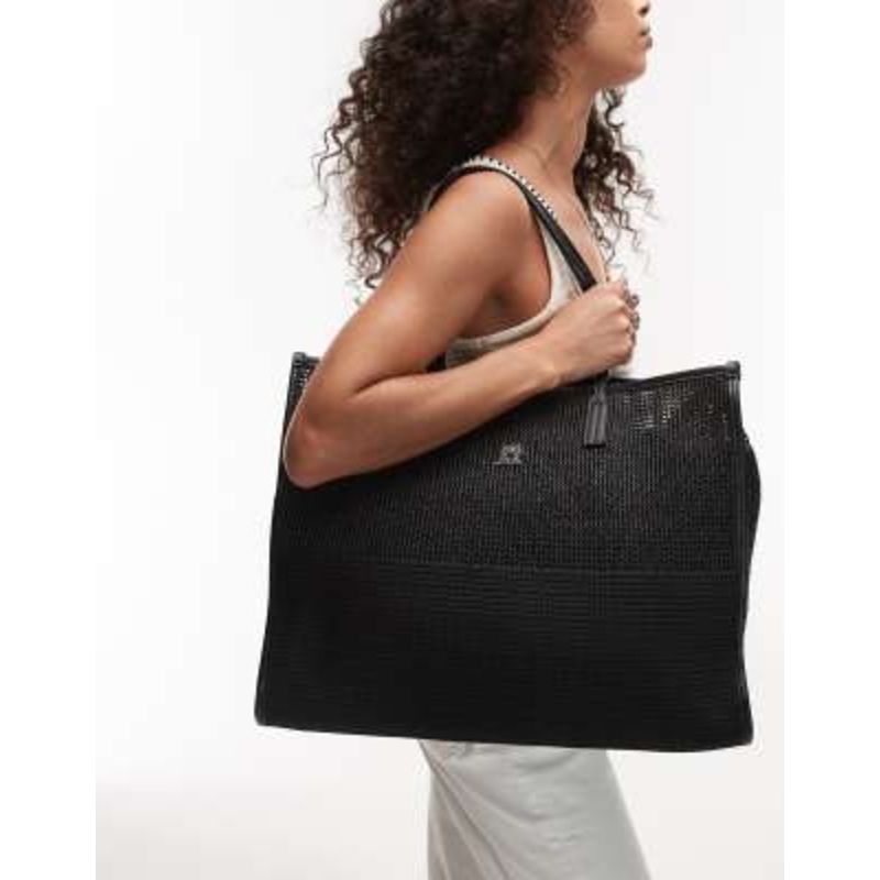 Tommy Hilfiger woven straw large tote bag in black