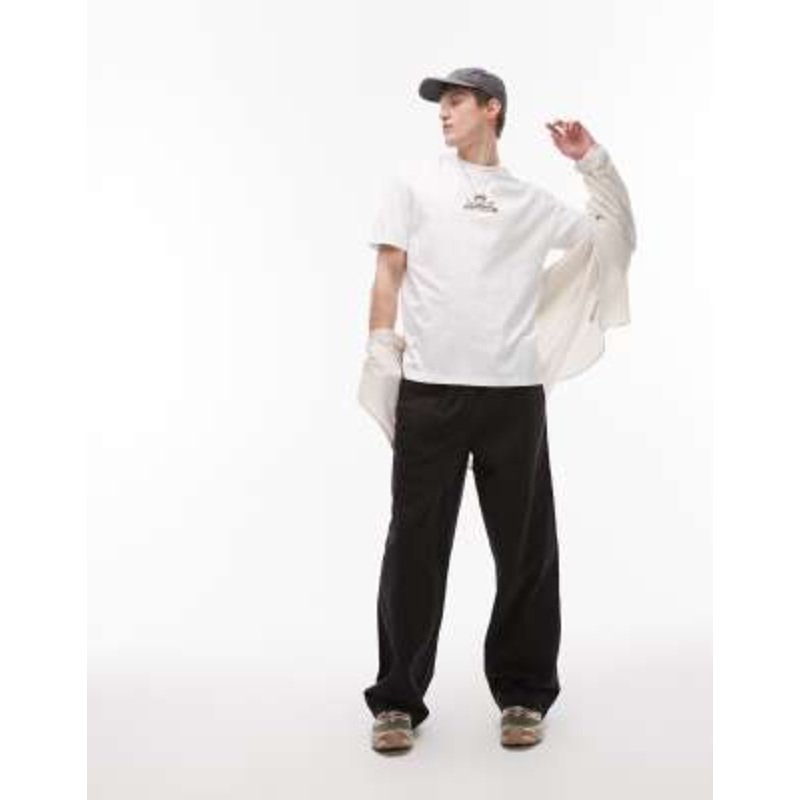 Topman baggy fit chino twill pants in black