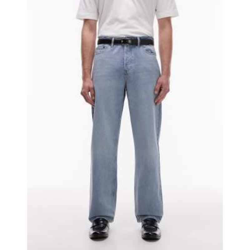 Topman rigid baggy jeans in light wash blue