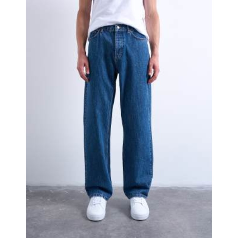 Topman rigid baggy jeans in mid wash