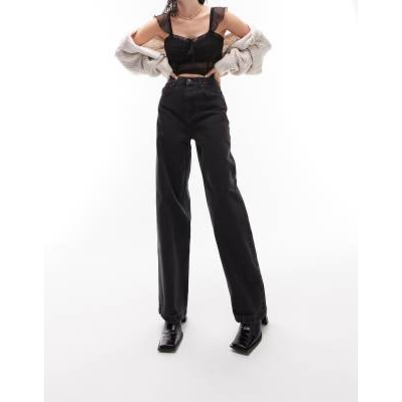 Topshop baggy high rise jeans in washed black