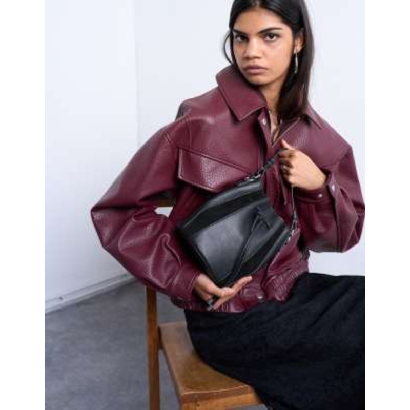 Topshop Colette real suede and leather panel bucket bag in black