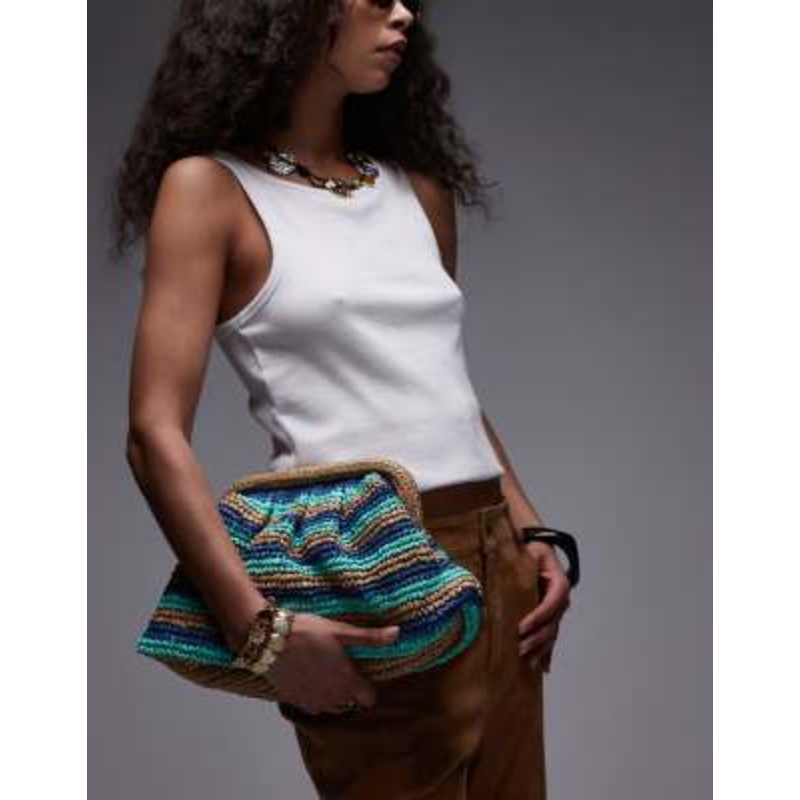 Topshop Galileo grab crochet bag in green stripe