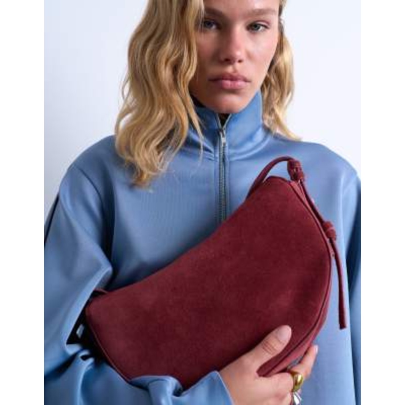 Topshop Sunday leather suede shoulder bag in red