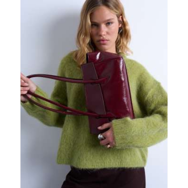 Topshop sunny shoulder bag with asymmetric flap in burgundy