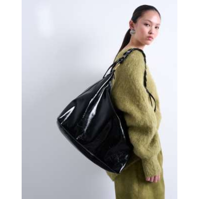 Topshop Tatum whipstitch tote bag in black