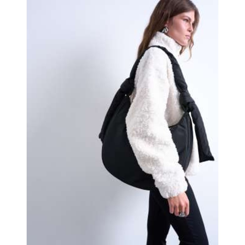 Topshop Terry nylon shoulder zip pocket bag in black