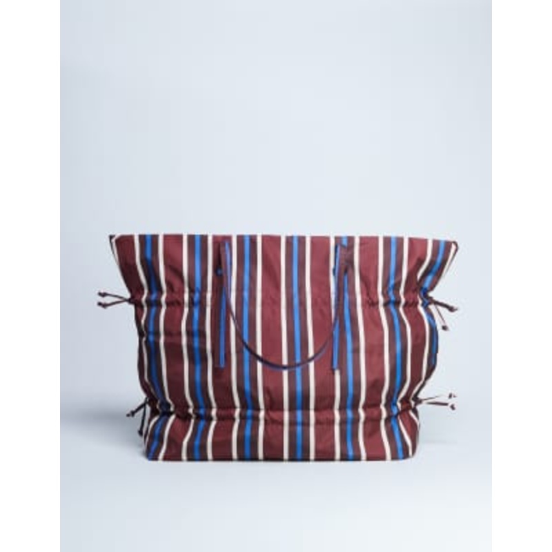 Topshop Tino nylon ruched tote bag in burgundy stripe