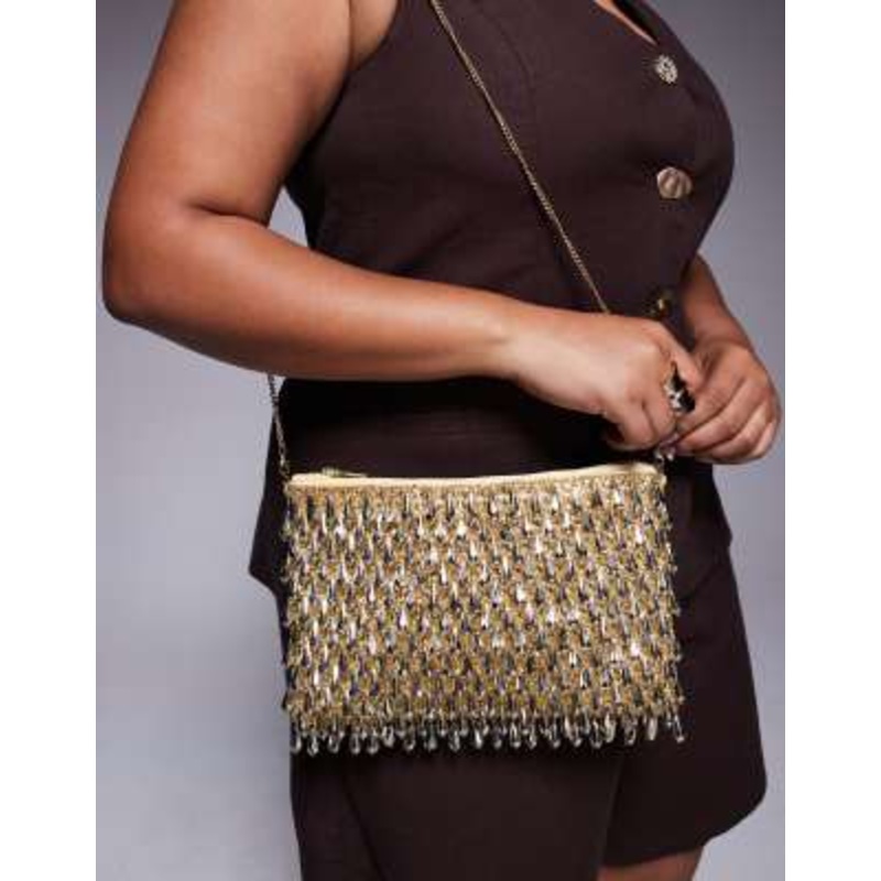 True Decadence beaded embellished clutch bag in gold