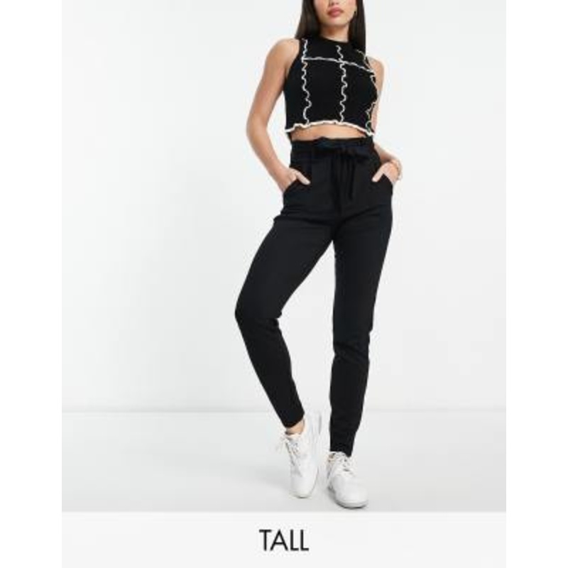 Vero Moda Tall paperbag tie waist tapered pants in black