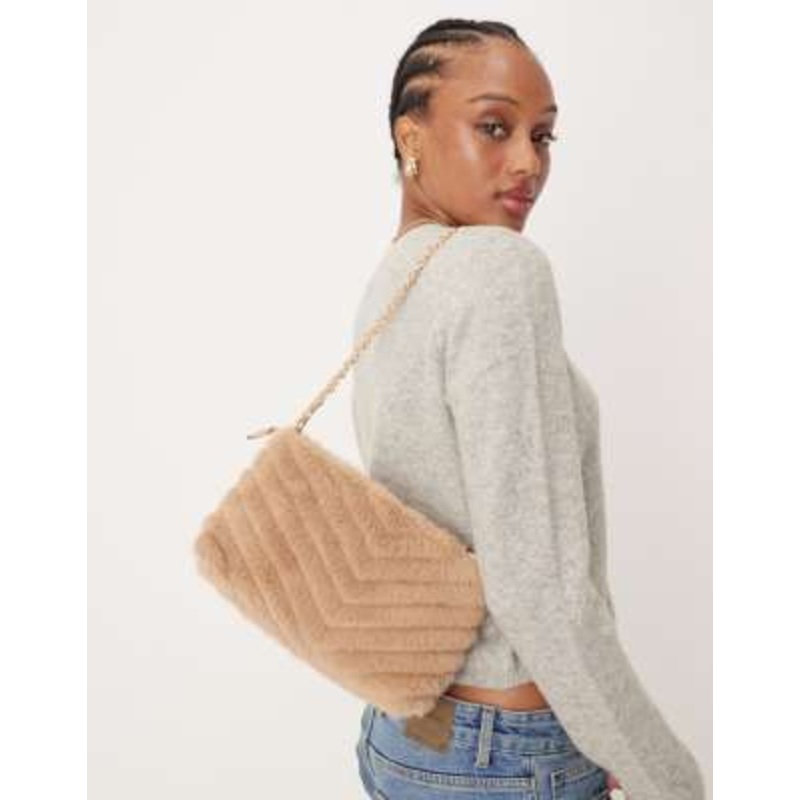 Accessorize faux fur chain shoulder bag in beige