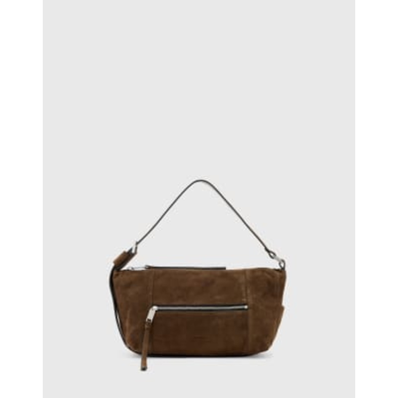 AllSaints Vega suede shoulder bag in brown