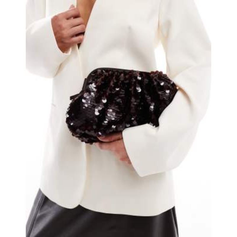 Becksondergaard bonita sequin pillow clutch bag with crossbody strap in brown