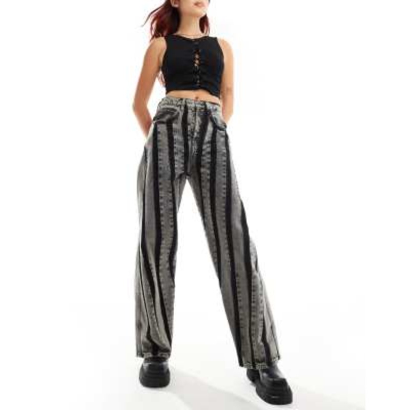 COLLUSION iconic seam detail low rise baggy jeans in acid wash gray