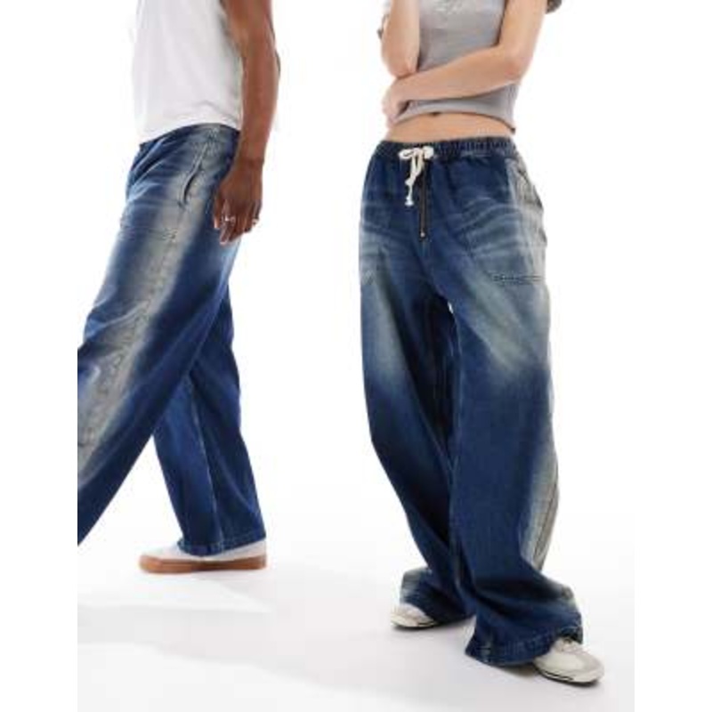 COLLUSION unisex baggy track jeans in darkwash