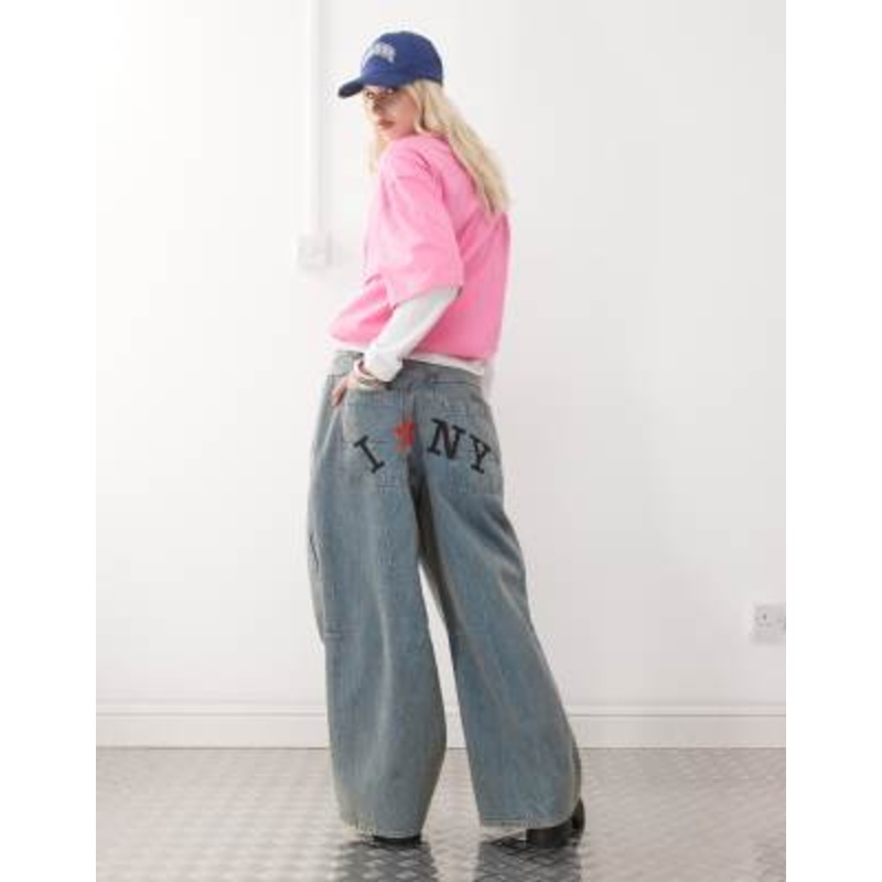 COLLUSION X007 XL baggy jeans with back print in light wash