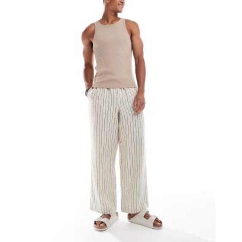 Cotton On baggy fit linen pants in oatmeal stripe