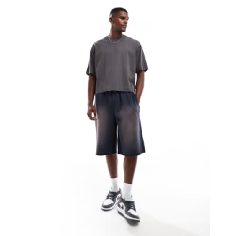 Cotton On super baggy fleece shorts in dark navy spray