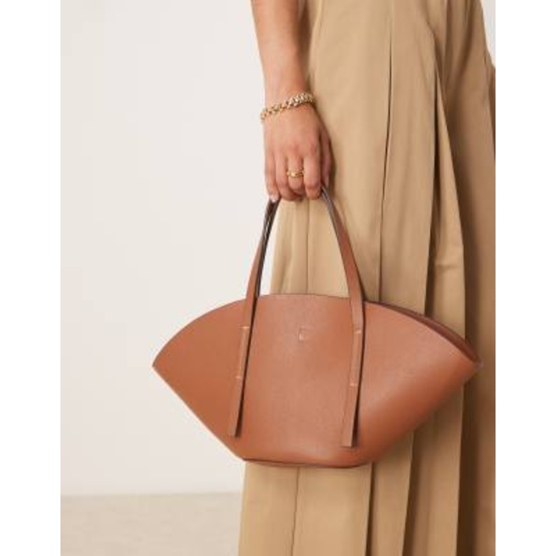 Gina Tricot faux leather small wide shopper bag in brown camel