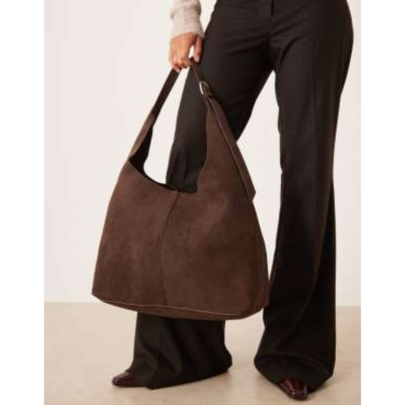 Gina Tricot faux suede slouchy shoulder bag in chocolate brown