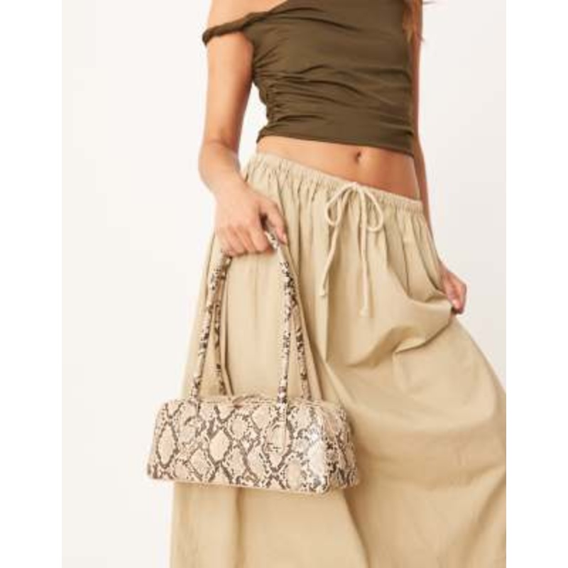 Gina Tricot small bowling two handle shoulder bag in brown snake print