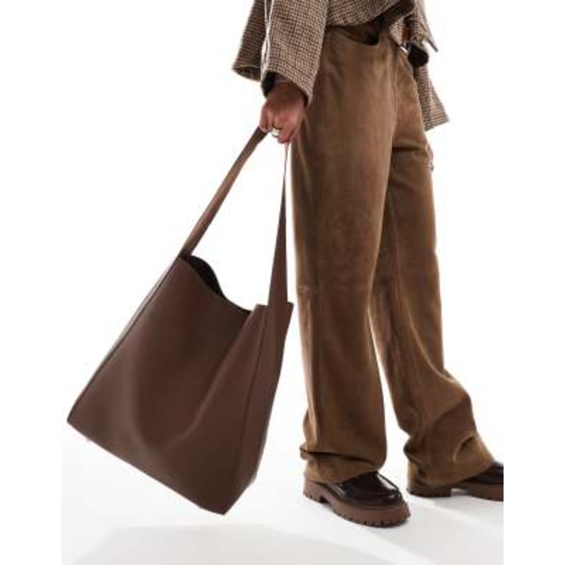 Glamorous slouch shoulder tote bag in dark brown