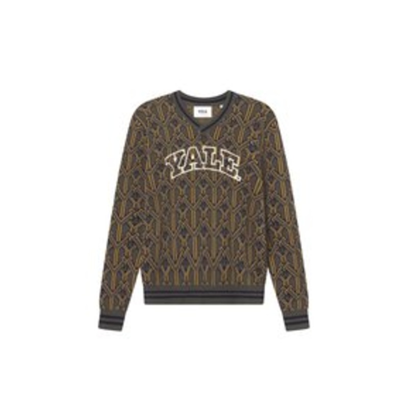 Les Deux YALE V NECK UNISEX – Strickpullover – ivory/duffel bag green/offwhite