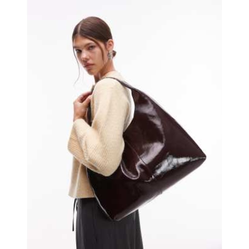 & Other Stories large leather tote bag in dark burgundy red