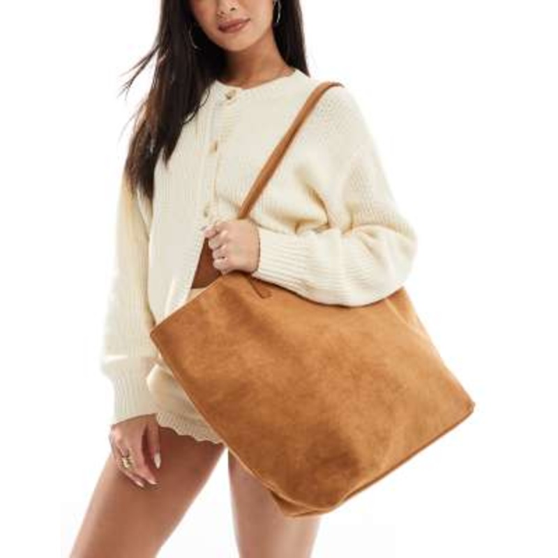 PASQ faux suede winged tote bag in tan
