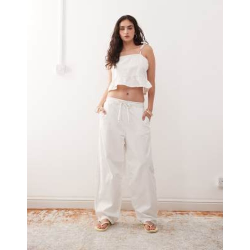 Reclaimed Vintage soft denim twill baggy drawstring jeans in ecru – part of a set