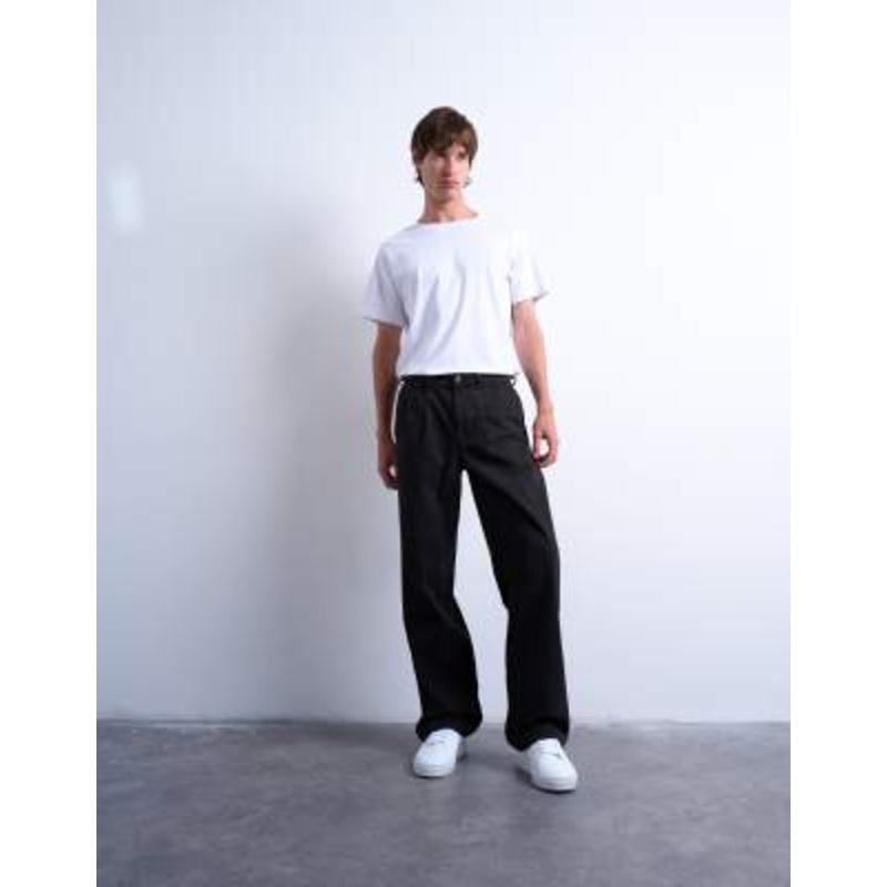 Topman baggy fit twill pants in black