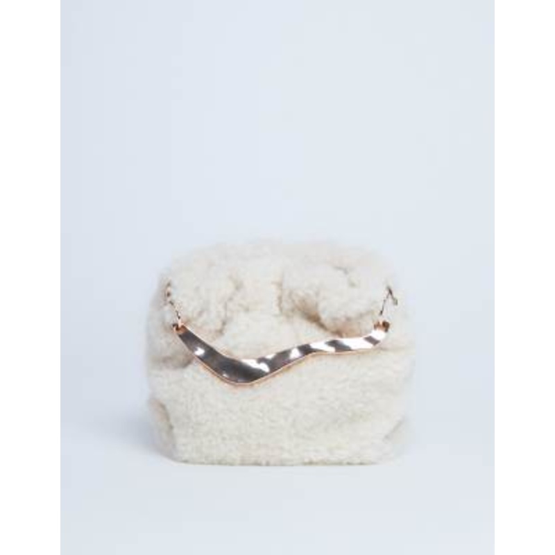 Topshop Gabriette borg metal trim handle grab bag in cream