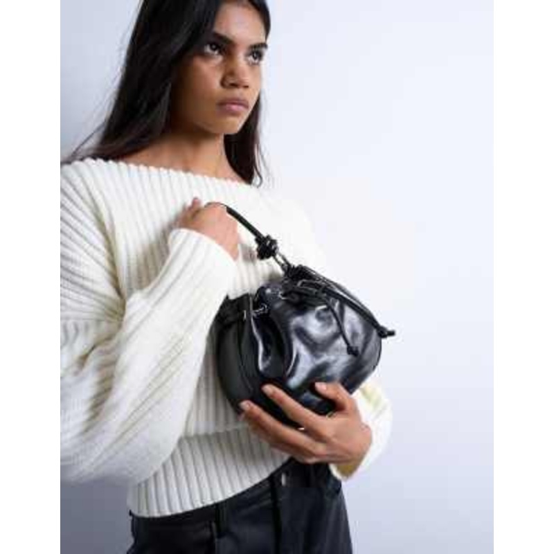 Topshop Gabs ruched drawstring bell bag in black