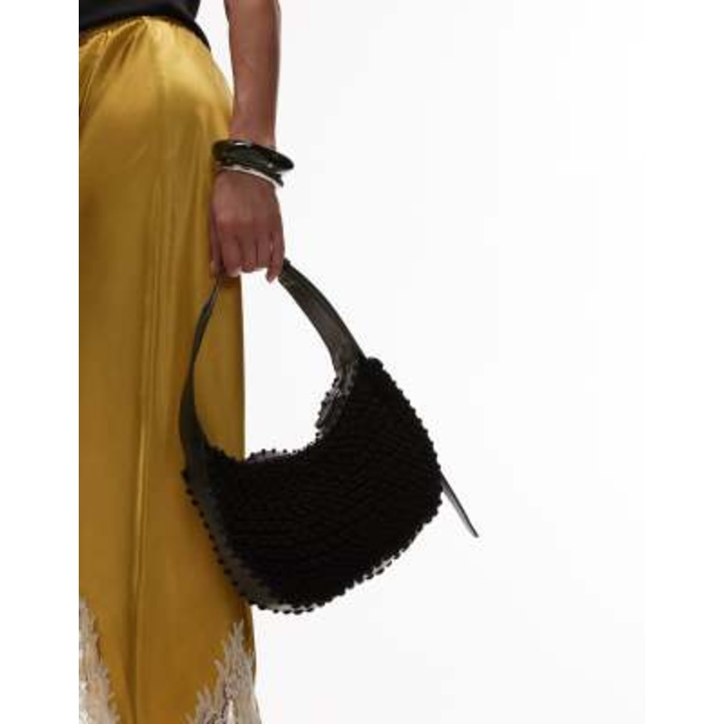 Topshop Gracia crochet & leather bag with buckle strap in black