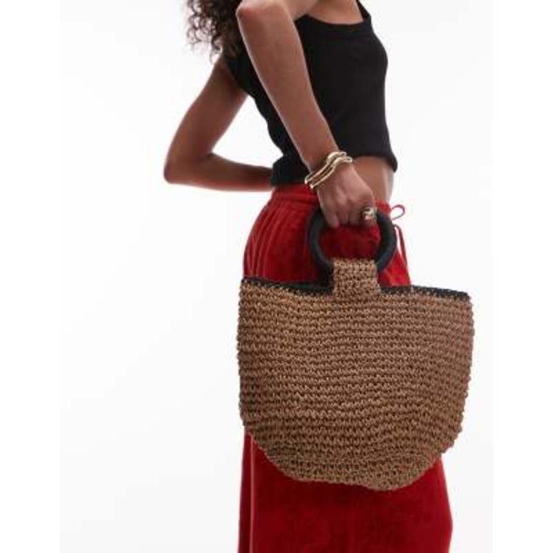 Topshop Griffin straw grab bag in natural & black